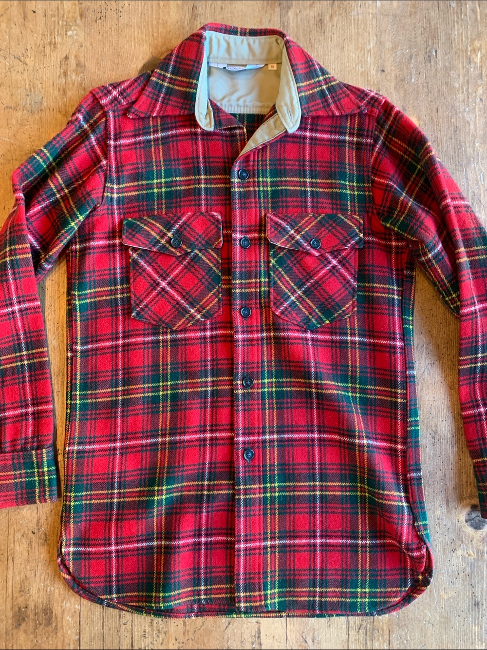 Woolrich Red Plaid Button-Down Shirt Wool Shirt